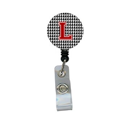 TEACHERS AID Houndstooth Black Initial L Monogram Initial Retractable Badge Reel Or Id Holder With Clip TE54895